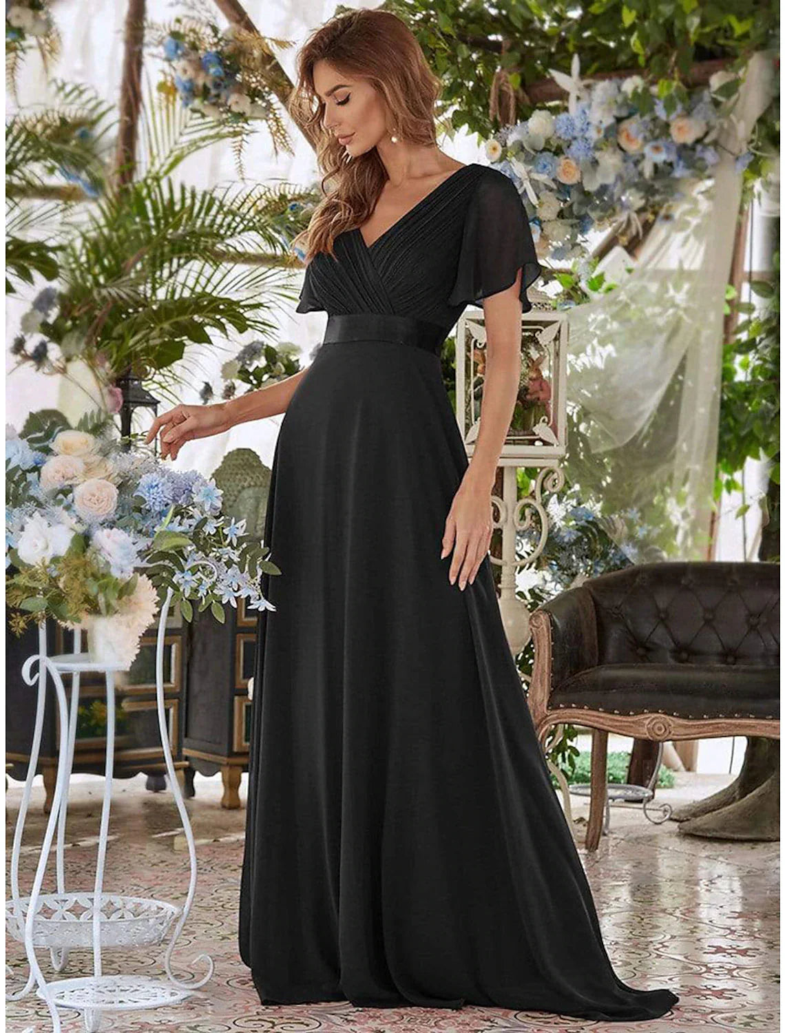 A-Line Evening Gown Elegant Dress Formal Court Train Long Sleeve Illusion Neck Stretch Satin with Pleats Ruched