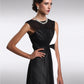 Sheath / Column Little Black Prom Dress Wedding Guest Floor Length Sleeveless Jewel Neck Georgette V Back