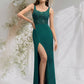 A-Line Prom Dresses Maxi Dress Engagement Court Train Sleeveless Scoop Neck Charmeuse with Slit Overskirt Lace