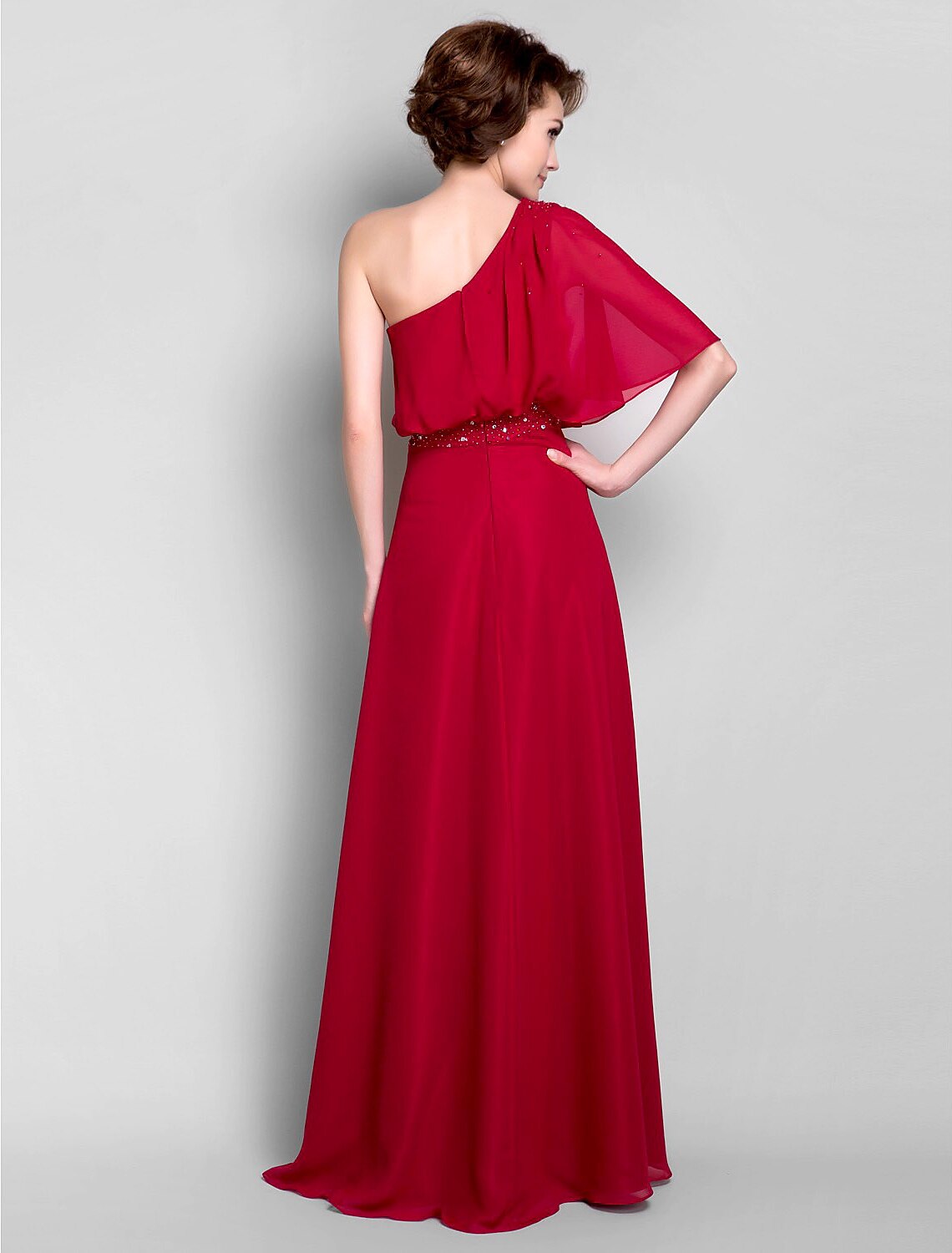 Sheath / Column Mother of the Bride Dress Elegant One Shoulder Floor Length Chiffon Half Sleeve with Beading