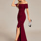 Prom Dress Wedding Guest Dress Long Black Wine Short Sleeve Pure Color Ruched Spring Fall Off Shoulder