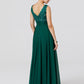 A-Line Elegant Dress Wedding Guest Formal Evening Floor Length Sleeveless V Neck Chiffon V Back with Sash / Ribbon