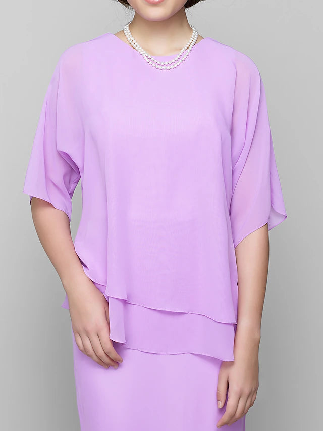 Mermaid / Trumpet Mother of the Bride Dress Elegant Scoop Neck Floor Length Chiffon Half Sleeve