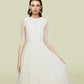 A-Line Mother of the Bride Dress Elegant Jewel Neck Tea Length Chiffon Lace Half Sleeve