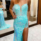 Mermaid / Trumpet Prom Dresses High Split Dress Formal Court Train Sleeveless V Neck Sequined