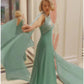 A-Line Evening Gown Elegant Dress Formal Court Train Sleeveless V Neck Sequined with Glitter