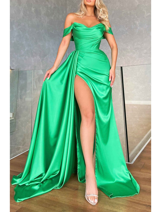 Mermaid / Trumpet Prom Dresses Empire Dress Formal Sweep / Brush Train Sleeveless Off Shoulder Imitation Silk Backless with Ruched