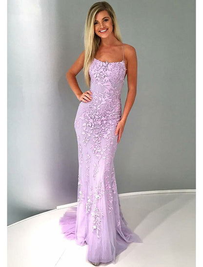 Mermaid / Trumpet Prom Dresses Sexy Dress Formal Court Train Sleeveless Strapless Lace Backless