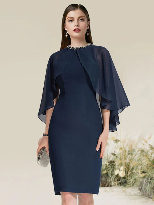 Sheath / Column Cocktail Dresses Little Black Dress Dress Party Wear Knee Length Half Sleeve Jewel Neck Chiffon