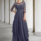 A-Line Mother of the Bride Dress Plus Size Elegant Jewel Neck Ankle Length Chiffon Lace Half Sleeve with Ruched Ruffles