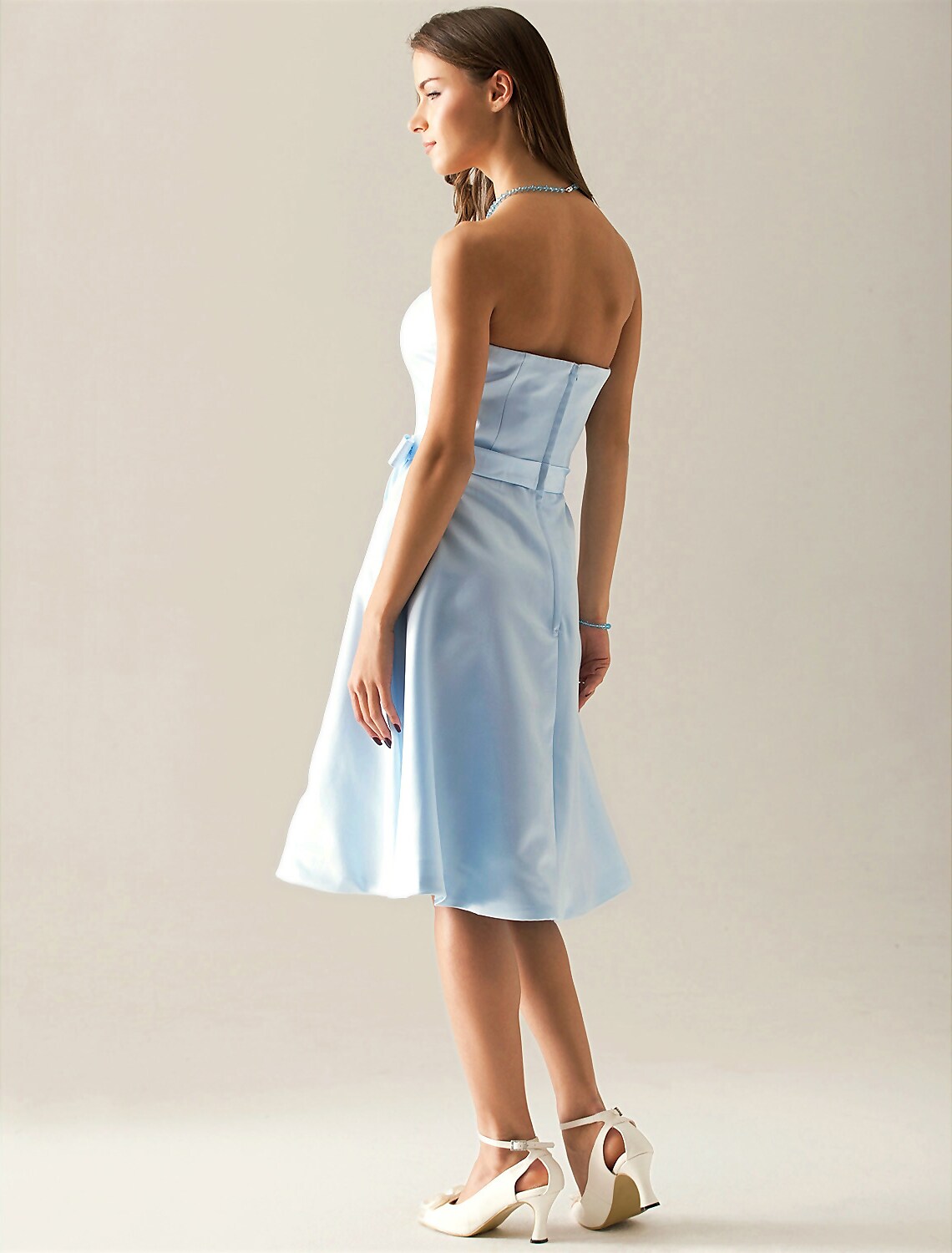 A-Line Bridesmaid Dress Strapless Sleeveless Elegant Knee Length Satin with Sash / Ribbon