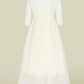 A-Line Mother of the Bride Dress Elegant Jewel Neck Tea Length Chiffon Lace Half Sleeve