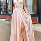 A-Line Prom Dresses Sexy Dress Formal Sweep / Brush Train Sleeveless V Neck Imitation Silk Backless