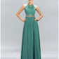 A-Line Wedding Guest Dresses Maxi Dress Party Wear Wedding Party Floor Length Sleeveless Halter Neck Chiffon with Ruched