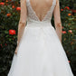 Hall Wedding Dresses Princess Plunging Neck Sleeveless Chapel Train Tulle Bridal Gowns