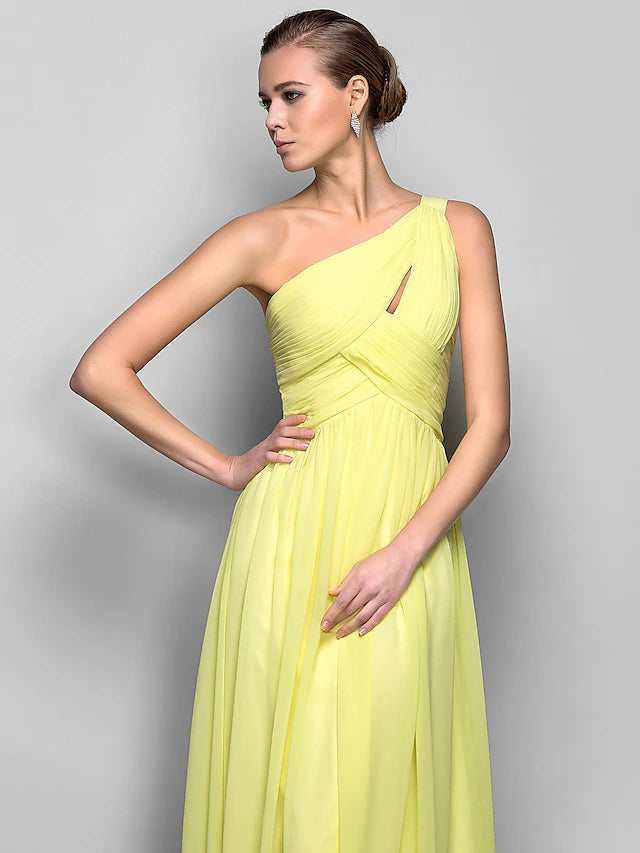 Sheath / Column Minimalist Dress Holiday Sweep / Brush Train Sleeveless One Shoulder Georgette with Criss Cross