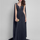 Sheath / Column Elegant Dress Wedding Guest Court Train Sleeveless Plunging Neck Georgette V Back with Criss Cross Side