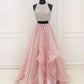 Two Piece Ball Gown Prom Dresses Sparkle & Shine Dress Party Wear Floor Length Sleeveless Halter Organza