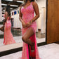 Sheath / Column Prom Dresses Sparkle & Shine Dress Cocktail Party Sweep / Brush Train Sleeveless V Neck Sequined with Glitter Ruched