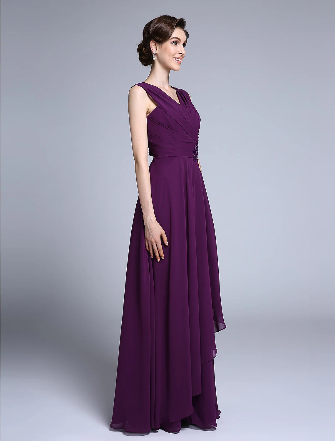 Sheath / Column Mother of the Bride Dress Elegant V Neck Floor Length Chiffon Sleeveless No with Criss Cross