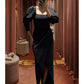 Black Dress Sheath / Column Evening Gown Elegant Dress Formal Fall Asymmetrical 3/4 Length Sleeve Square Neck Stretch Fabric