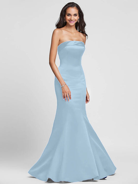Mermaid / Trumpet Bridesmaid Dress Strapless Sleeveless Lace Up Floor Length Satin with Side