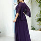 A-Line Mother of the Bride Dress Plus Size Elegant V Neck Floor Length Chiffon Tulle Half Sleeve with Sash