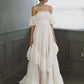 Beach Wedding Dresses Sweep / Brush Train A-Line Cap Sleeve Off Shoulder Tulle