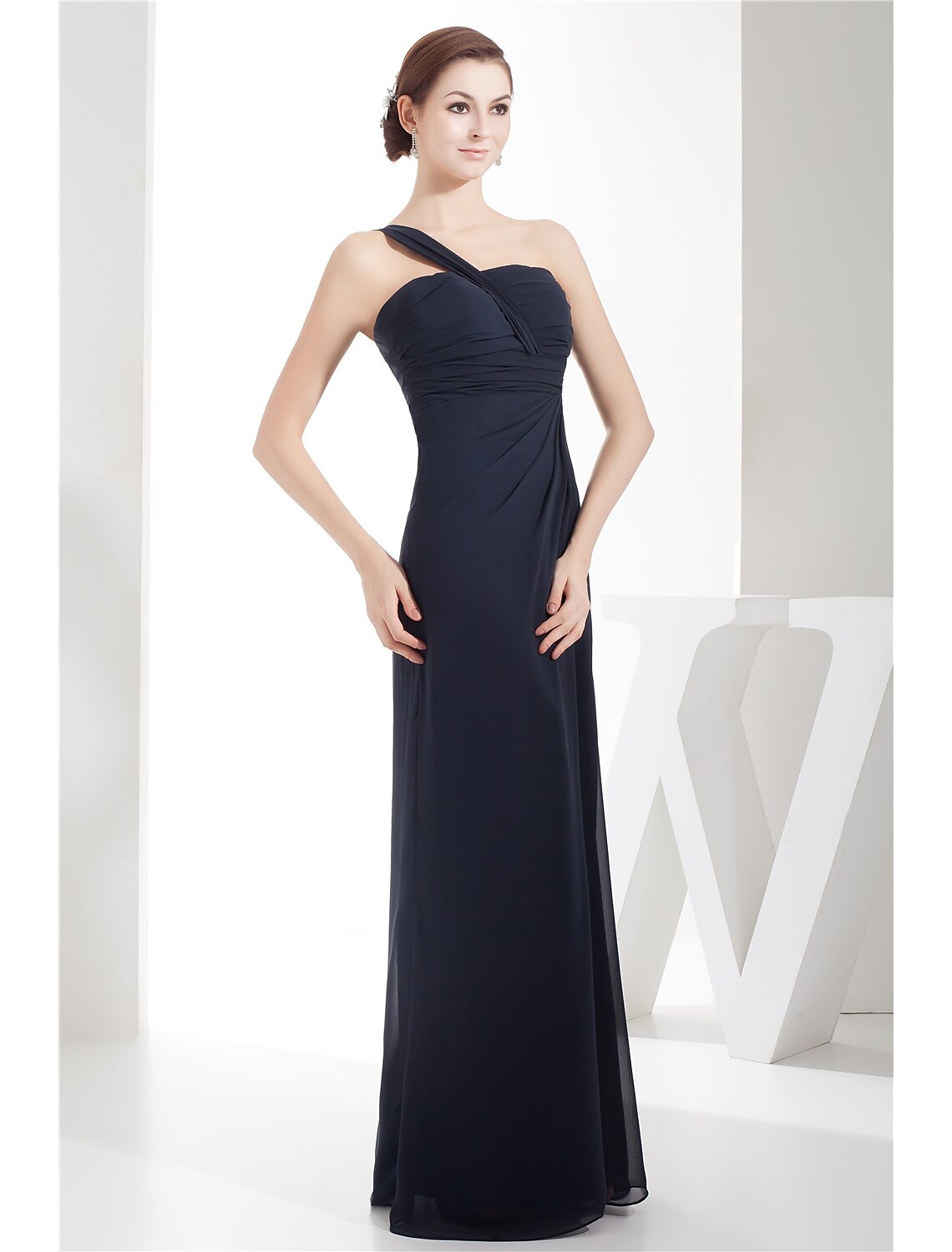 Sheath / Column Evening Gown Minimalist Dress Wedding Guest Floor Length Sleeveless One Shoulder Chiffon