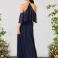 A-Line Bridesmaid Dress Halter Neck Sleeveless Elegant Floor Length Chiffon Pure Color