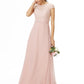 Sheath / Column Bridesmaid Dress Bateau Neck Short Sleeve Elegant Floor Length Chiffon / Lace with Lace / Sash / Ribbon