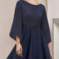 A-Line Mother of the Bride Dress Wedding Guest Party Elegant Scoop Neck Tea Length Chiffon Lace 3/4 Length Sleeve