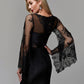 Sheath / Column Elegant Dress Wedding Guest Floor Length Long Sleeve Illusion Neck Lace