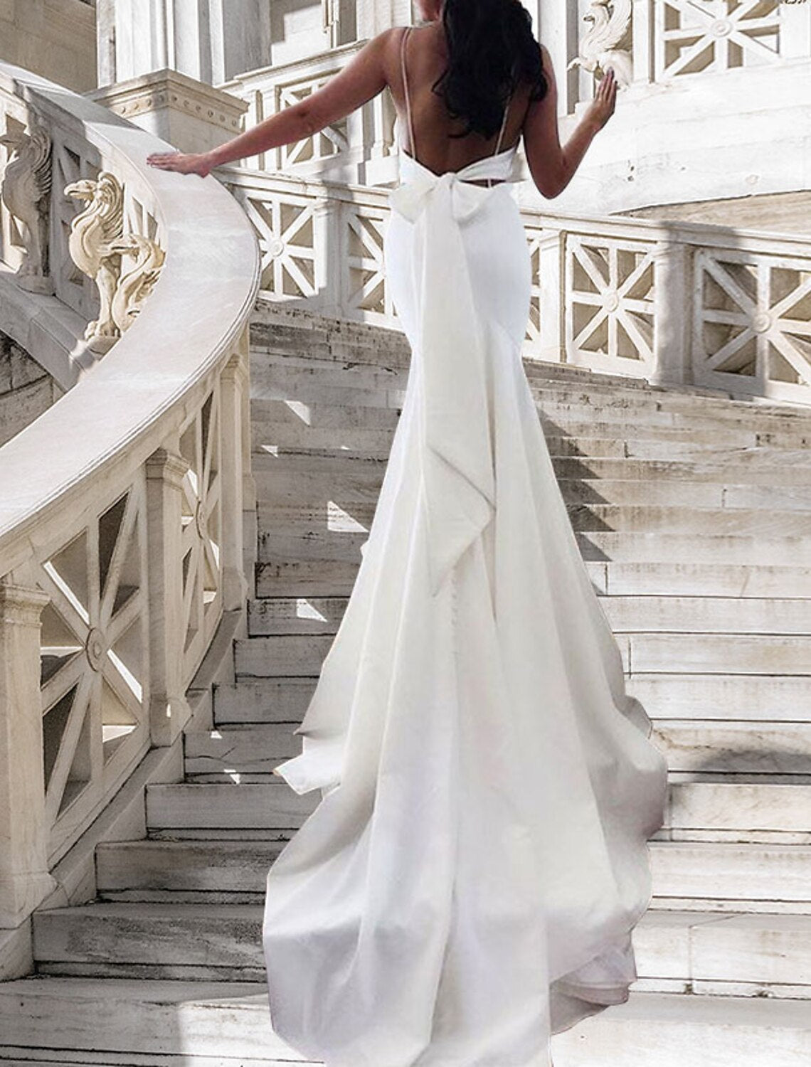 Hall Casual Wedding Dresses Mermaid / Trumpet Sweetheart Camisole Spaghetti Strap Court Train Satin Bridal Gowns