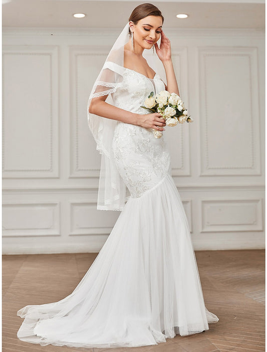 Beach Vintage Wedding Dresses Sweep / Brush Train A-Line Cap Sleeve Off Shoulder Lace With Lace