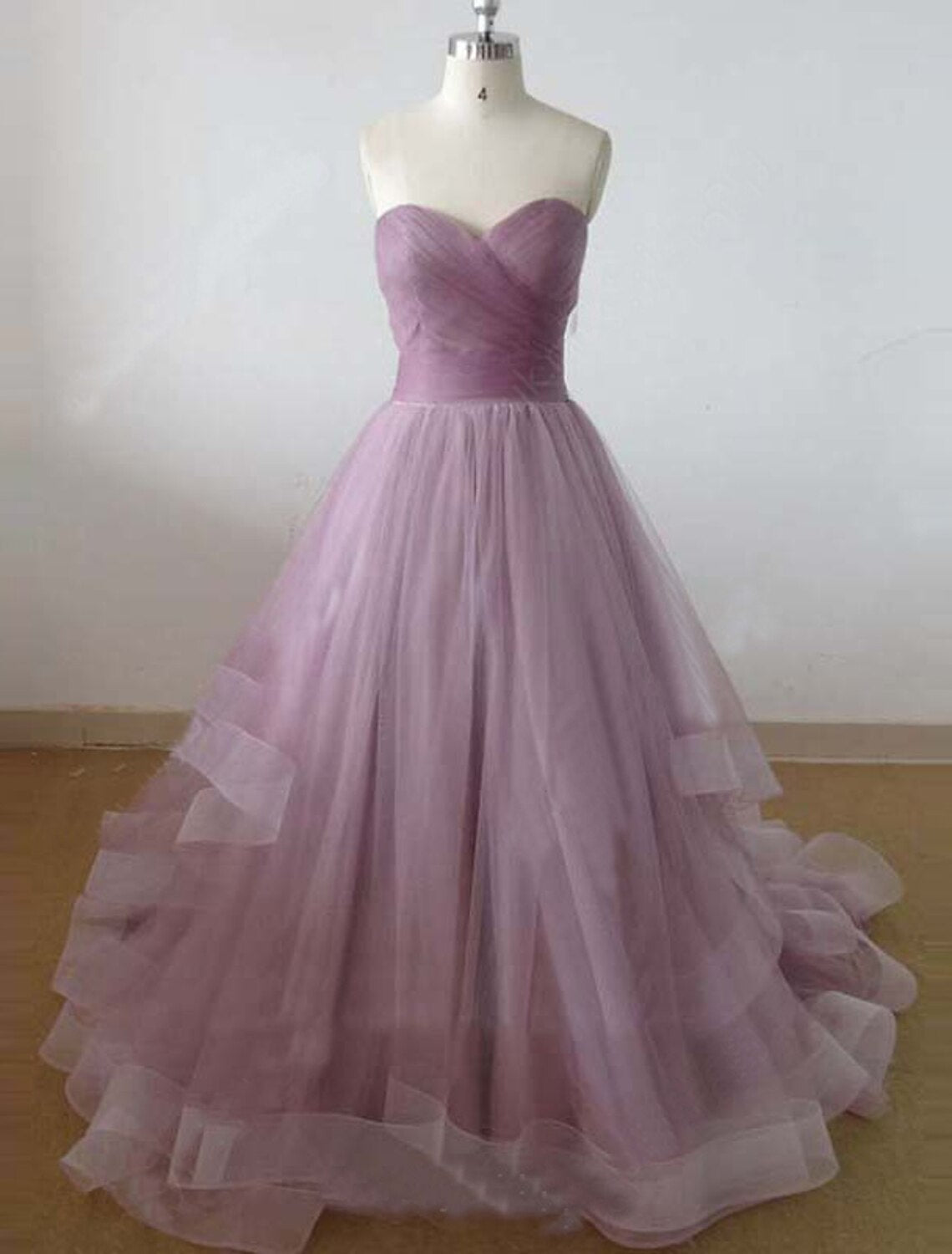 A-Line Minimalist Cute Engagement Prom Dress Sweetheart Neckline Sleeveless Court Train Tulle with Pleats