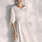 Reception Little White Dresses Wedding Dresses A-Line V Neck Half Sleeve Knee Length Stretch Fabric Bridal Gowns