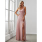 A-Line Bridesmaid Dress V Neck Sleeveless Elegant Floor Length Chiffon with Draping / Solid