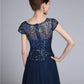 Sheath / Column Mother of the Bride Dress Sparkle & Shine Scoop Neck Floor Length Chiffon Short Sleeve