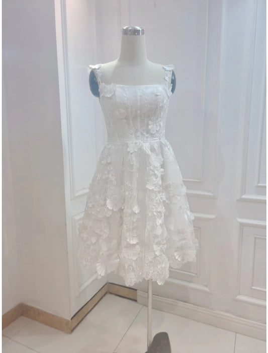 A-Line Cocktail Dresses Floral Dress Summer Short / Mini Sleeveless Spaghetti Strap Tulle