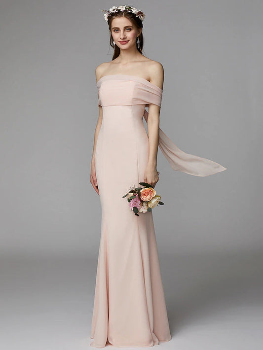 Mermaid / Trumpet Bridesmaid Dress Strapless Sleeveless Backless Floor Length Chiffon with Sash / Ribbon