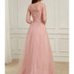 A-Line Evening Gown Spring Dress Party Wear Formal Evening Sweep / Brush Train Long Sleeve Jewel Neck Lace