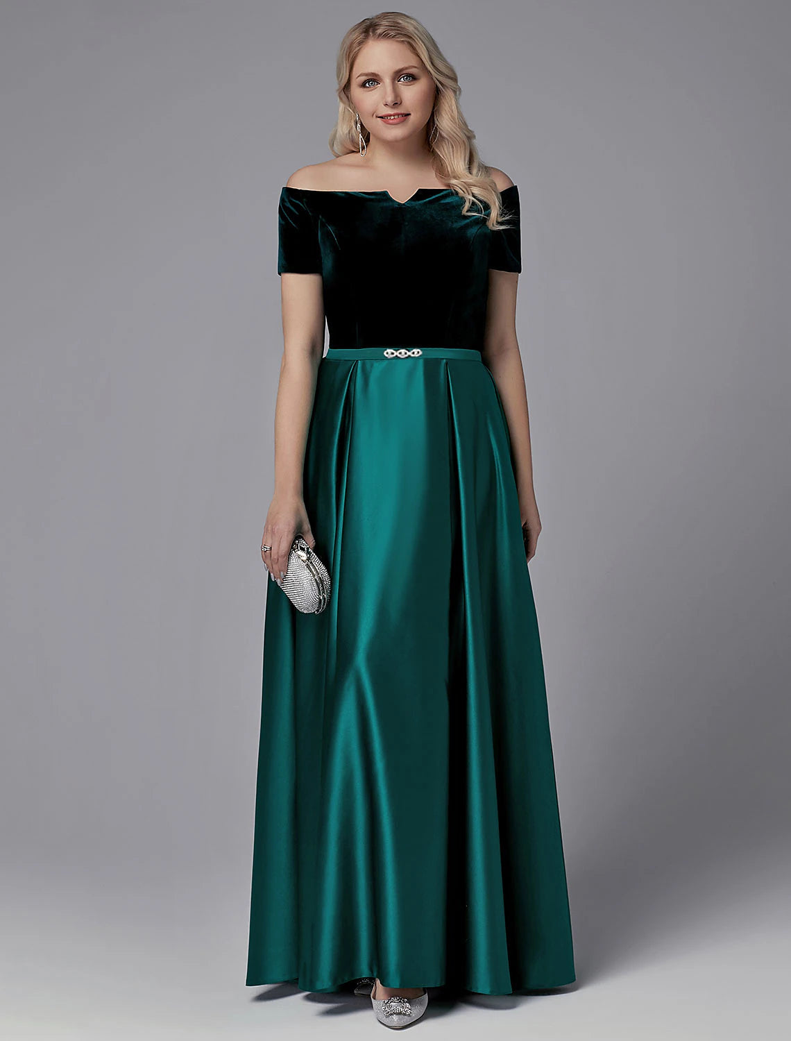A-Line Special Occasion Dresses Elegant Dress Wedding Guest Formal Evening Floor Length Short Sleeve Off Shoulder Satin