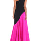 A-Line Evening Gown Color Block Dress Cocktail Party Floor Length Sleeveless One Shoulder Satin