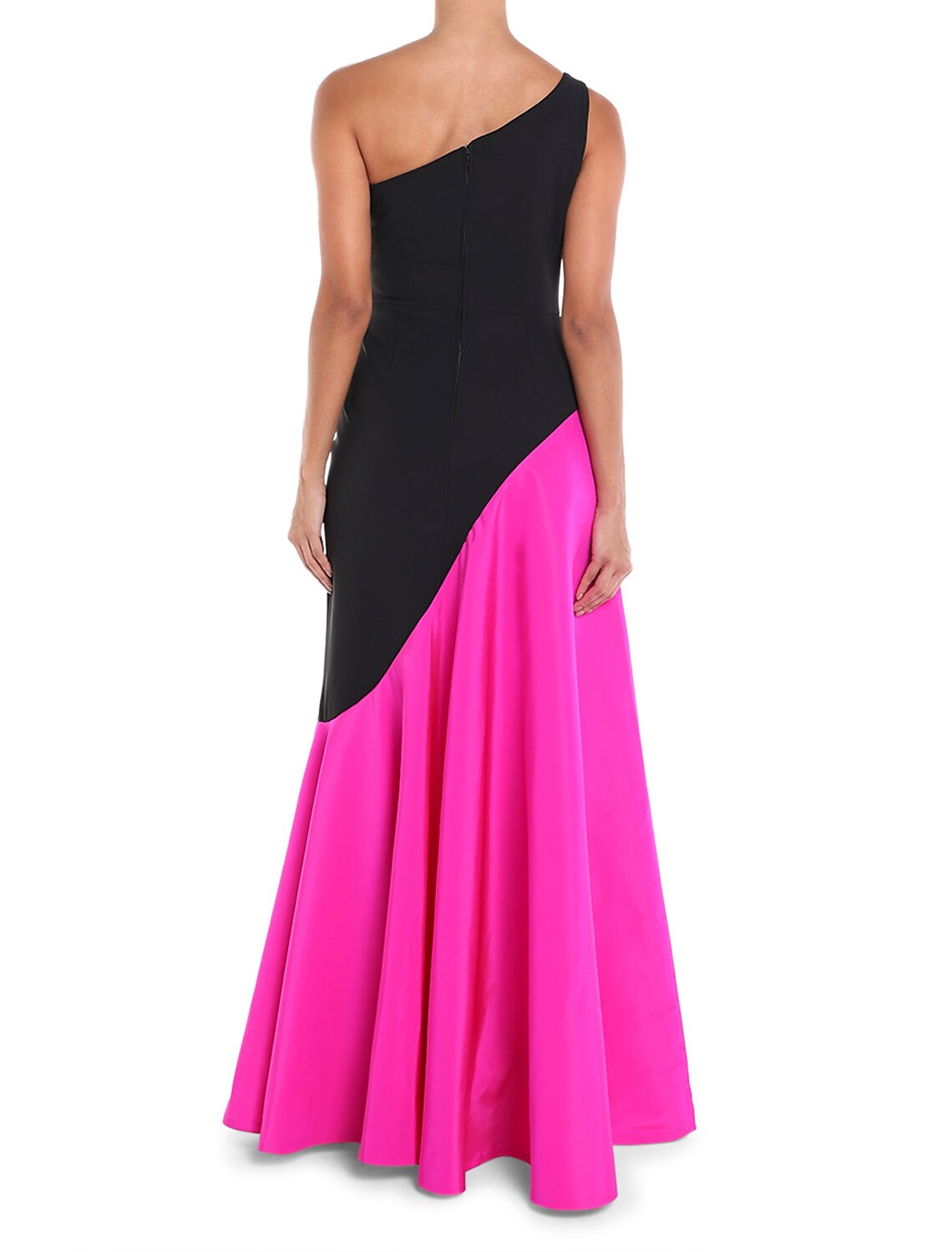 A-Line Evening Gown Color Block Dress Cocktail Party Floor Length Sleeveless One Shoulder Satin