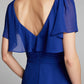 A-Line Mother of the Bride Dress Cowl Neck Knee Length Chiffon Short Sleeve Pure Color