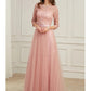 A-Line Evening Gown Spring Dress Party Wear Formal Evening Sweep / Brush Train Long Sleeve Jewel Neck Lace