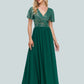 A-Line Mermaid / Trumpet Evening Gown Elegant Dress Christmas Floor Length Short Sleeve V Neck Sequined