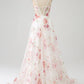 Long Corset Prom Dress with Slit Flower Embroidered Beautiful