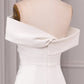 Ivory Mermaid Straight Neck Sweep Train Satin Bridal Dress with Slit Off Shoulder